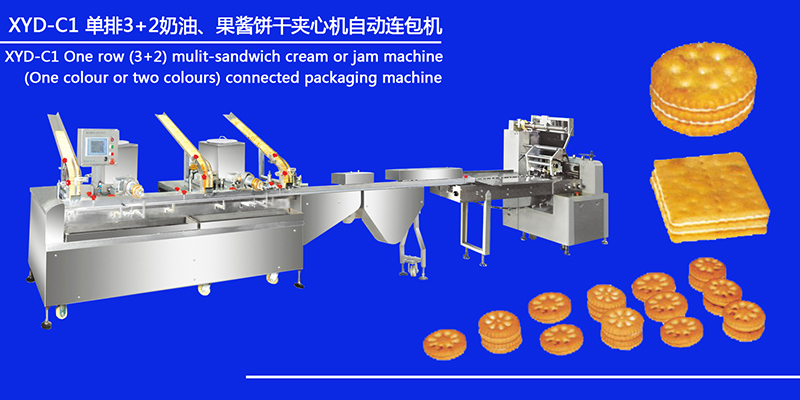 XYD-C1 單排3+2奶油、果醬餅干夾心機(jī)自動(dòng)連包機(jī)